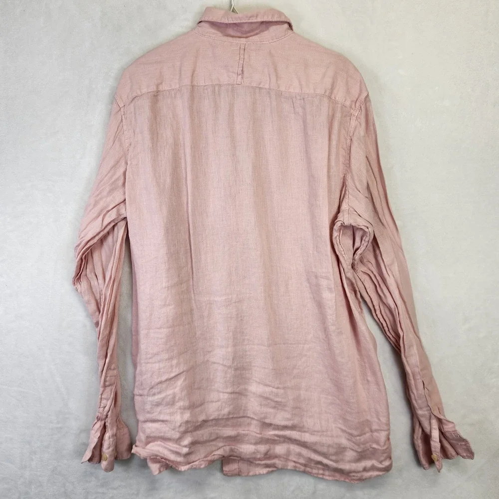 Banana Republic Garment Dye Linen Button Up Shirt Men XL Pink Long Sleeve Casual